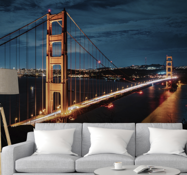 Fotomural ciudad puente golden gate de noche - TenVinilo