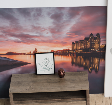 Fotomural ciudad reflejo del paisaje urbano al atardecer - TenVinilo