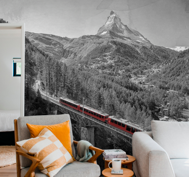 Fotomural ciudad tren encantador de montaña - TenVinilo