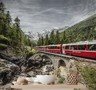 Fotomural ciudad viaje en tren por montañas - TenVinilo