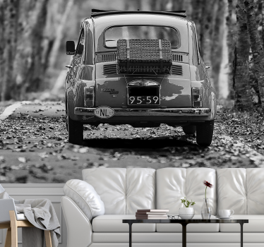 Fotomural coche clásico en blanco y negro - TenVinilo