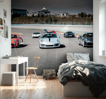 Mural habitación juvenil coche en una pista - TenVinilo