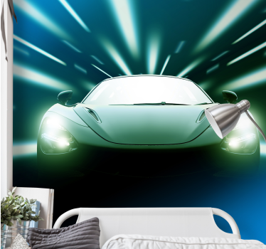 Papel pintado 3D coche verde en túnel - TenVinilo