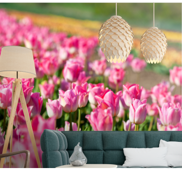 Mural de pared tulipanes campo floreciente vibrante - TenVinilo