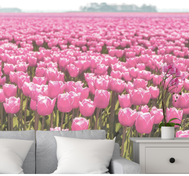Fotomural de amapolas campos de tulipanes rosas - TenVinilo