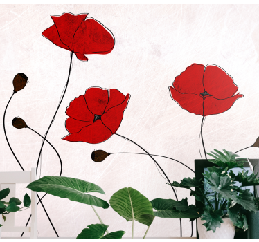 Fotomural de amapolas elegancia floral roja - TenVinilo