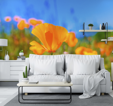 Mural pared salón flores de amapola vibrantes - TenVinilo