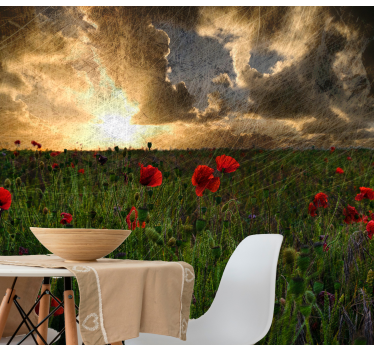 Fotomural de amapolas pradera de amapolas al atardecer - TenVinilo