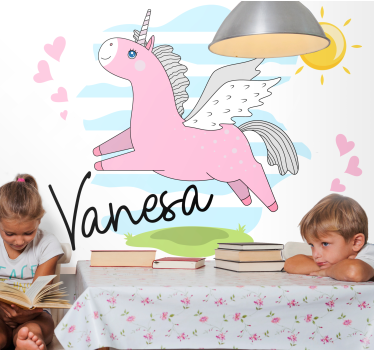 Fotomural de amor aventura del unicornio rosa - TenVinilo