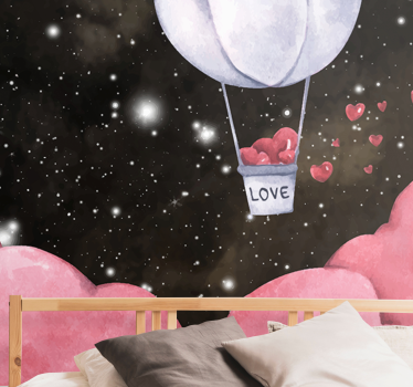 Fotomural de amor viaje con globos en forma de corazón - TenVinilo