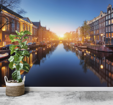 Fotomural de Ámsterdam atardecer del canal de amsterdam - TenVinilo