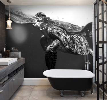 Papel mural de animales Tortuga blanco y negro - TenVinilo