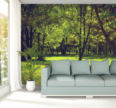 Papel pintado verde paisaje primaveral - TenVinilo