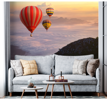 Papel pintado paisaje globos aerostáticos en el cielo - TenVinilo
