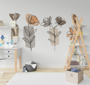 Fotomural de flores arte lineal estilo minimalista - TenVinilo