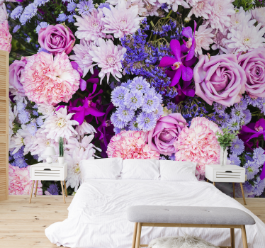 Mural pared dormitorio de flores decorativo - TenVinilo