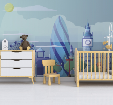 Mural infantil pared Londres azul - TenVinilo