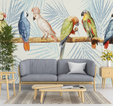 Mural animales de loros tonos pastel - TenVinilo