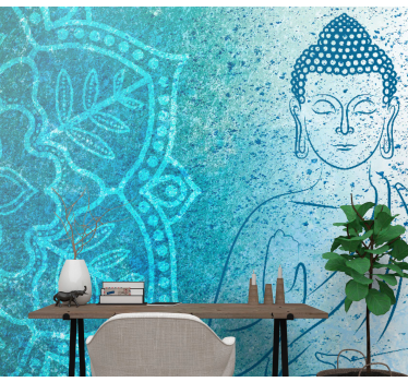 Papel pintado despacho mándala buda azul - TenVinilo