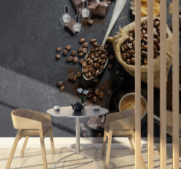 Mural para cocina granos de café y accesorios - TenVinilo