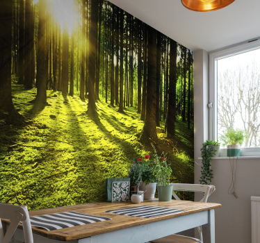 Papel pintado salón paisaje verde arbolado - TenVinilo
