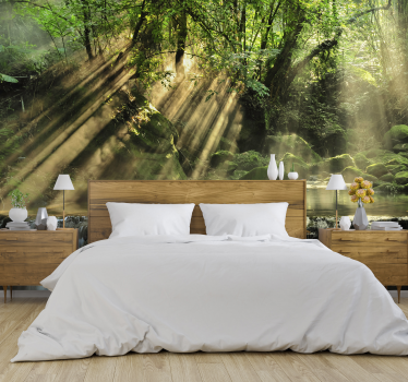 Papel pintado 3D verde paisaje bosque frondoso - TenVinilo