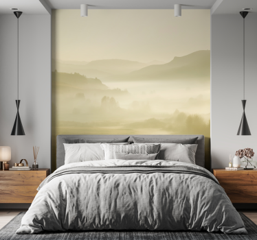 Fotomural de paisaje montañoso y neblina en tonos beige - TenVinilo