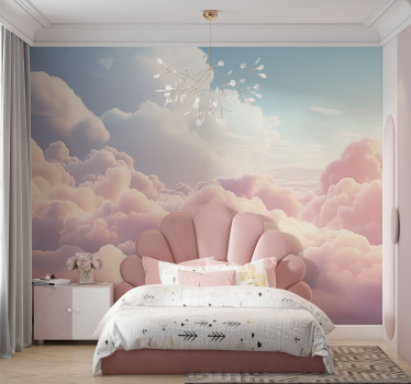 Fotomural infantil paisaje de nubes rosadas esponjosas - TenVinilo