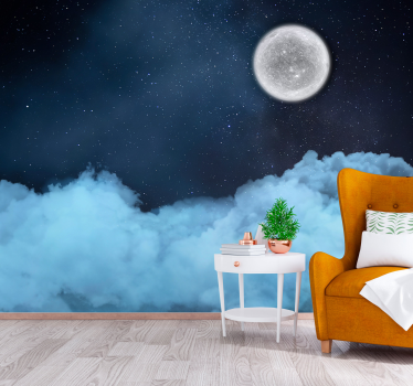 Fotomural espacio paisaje de nubes iluminado por la luna - TenVinilo