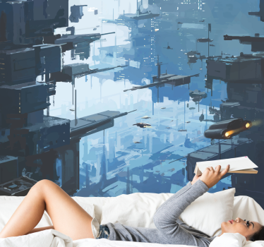 Fotomural espacio paisaje urbano futurista - TenVinilo