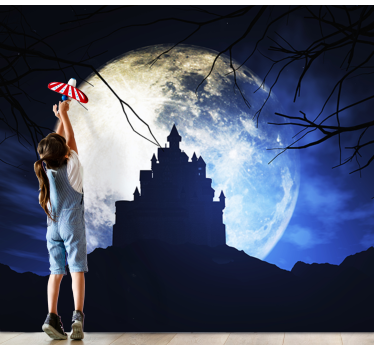 Fotomural fantasía castillo iluminado por la luna - TenVinilo
