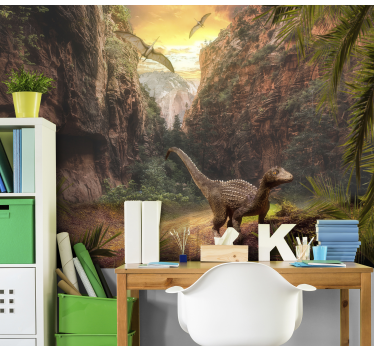 Mural infantil pared escape del cañón de los dinosaurios - TenVinilo