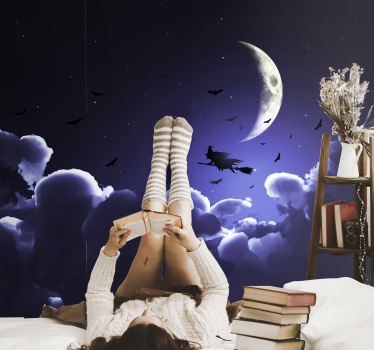Fotomural fantasía escena de la bruja a la luz de la luna - TenVinilo