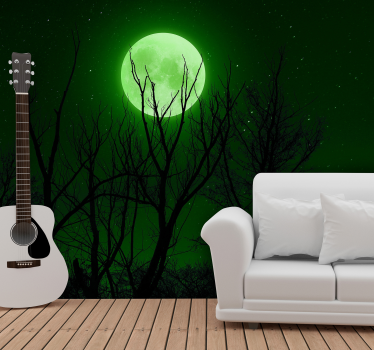Fotomural fantasía silueta musical iluminada por la luna - TenVinilo