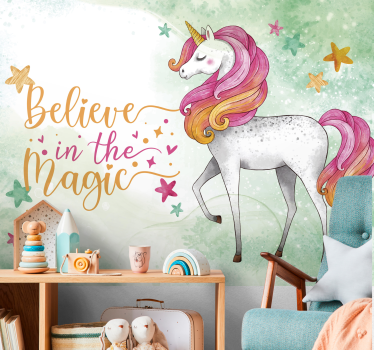 Fotomural fantasía unicornio en encantamiento - TenVinilo