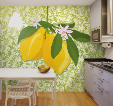 Mural para cocina limones con flores - TenVinilo