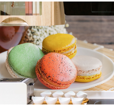 Fotomural frase delicias de macarons coloridos - TenVinilo