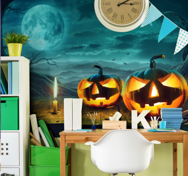 Fotomural halloween caras radiantes de calabaza - TenVinilo