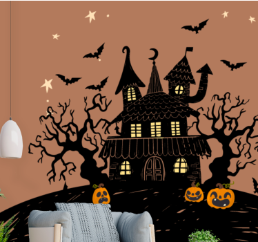 Fotomural halloween castillo de calabazas embrujado - TenVinilo