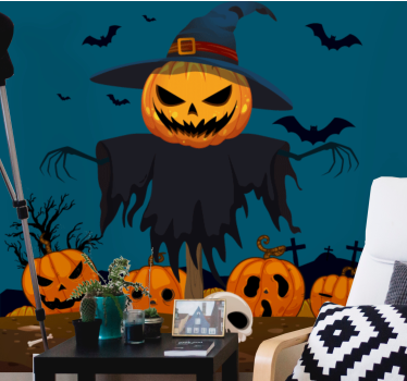 Fotomural halloween espantapájaros calabaza tenebroso - TenVinilo