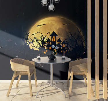 Fotomural Halloween mansión misteriosa iluminada por la luna - TenVinilo