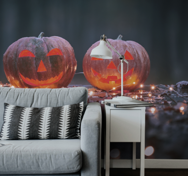 Fotomural Halloween resplandor de calabaza grabado - TenVinilo