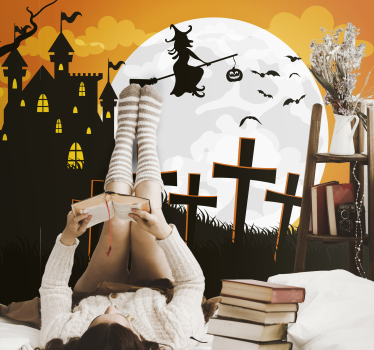 Fotomural halloween silueta de bruja voladora - TenVinilo
