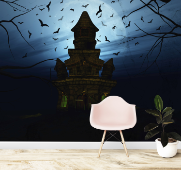 Fotomural halloween silueta de castillo embrujado - TenVinilo