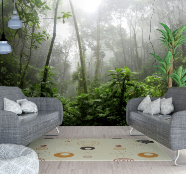 Papel pintado salón paisaje hojas tropicales variadas - TenVinilo
