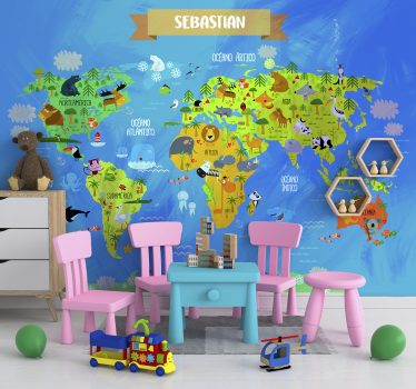 Mural infantil pared mapamundi personalizable - TenVinilo