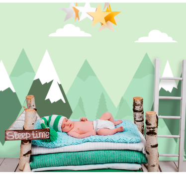Papel pintado verde infantil montañas nevadas - TenVinilo