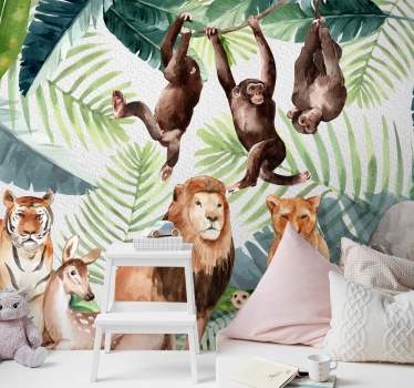 Mural de pared infantil safari en la jungla pintada - TenVinilo