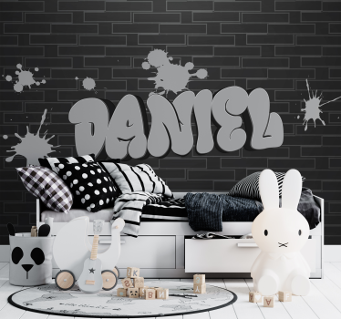 Papel pintado ladrillo graffiti gris con nombre - TenVinilo