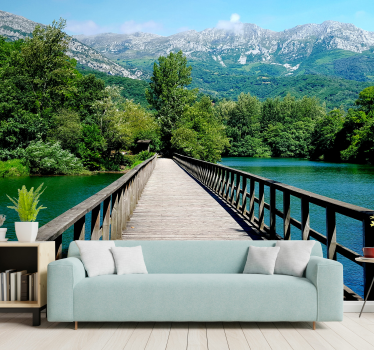 Mural lago puente sobre lago en Asturias - TenVinilo